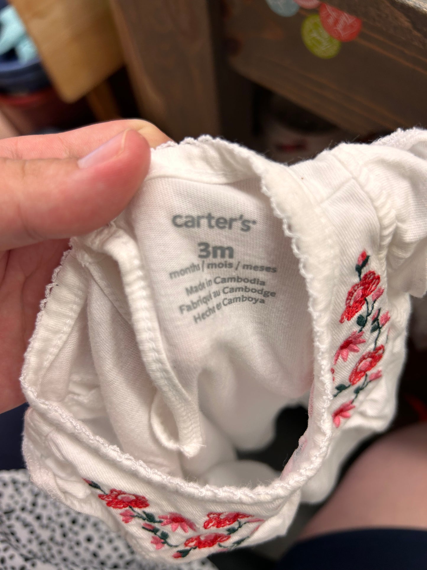 Carters 3m pink embroidered floral onesie