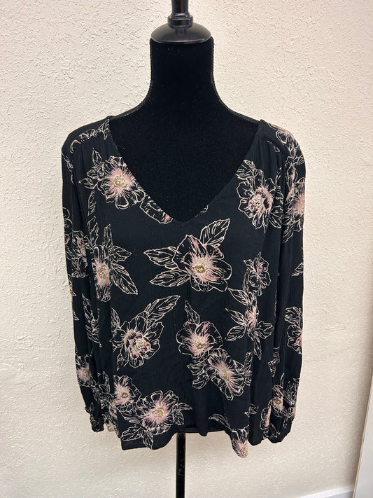 Amuse large black & tan floral blouse