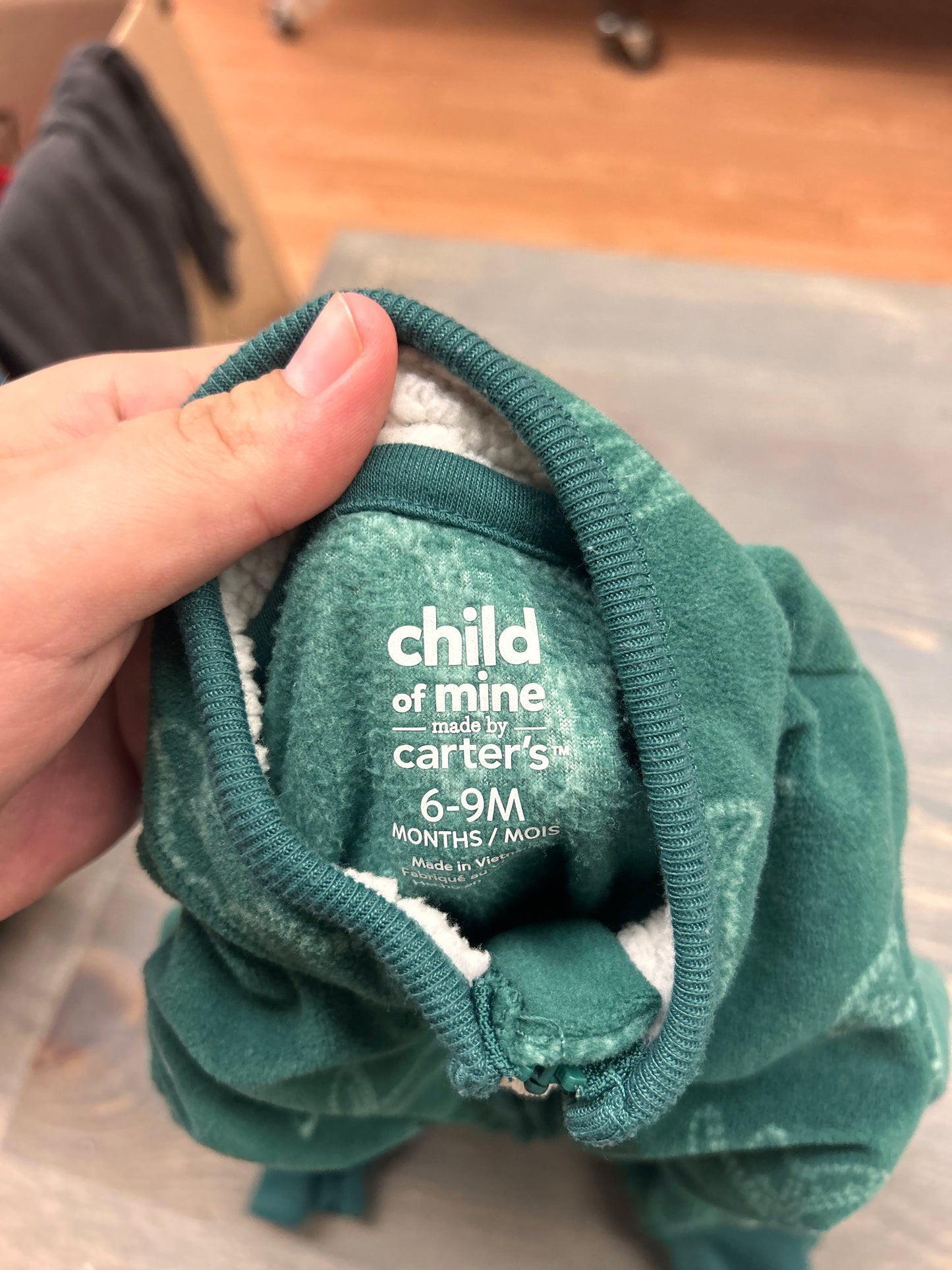 Carters 6/9m green fox fleece suit