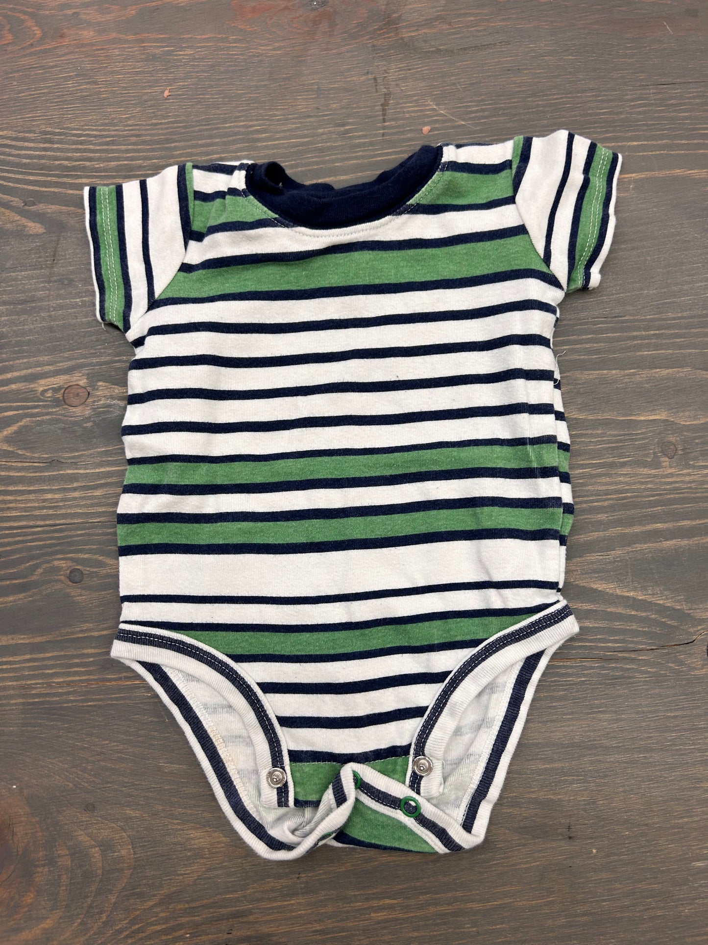 Carters 6m green & white striped onesie