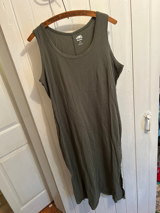 Roots large olive green sleeveless midi dress
