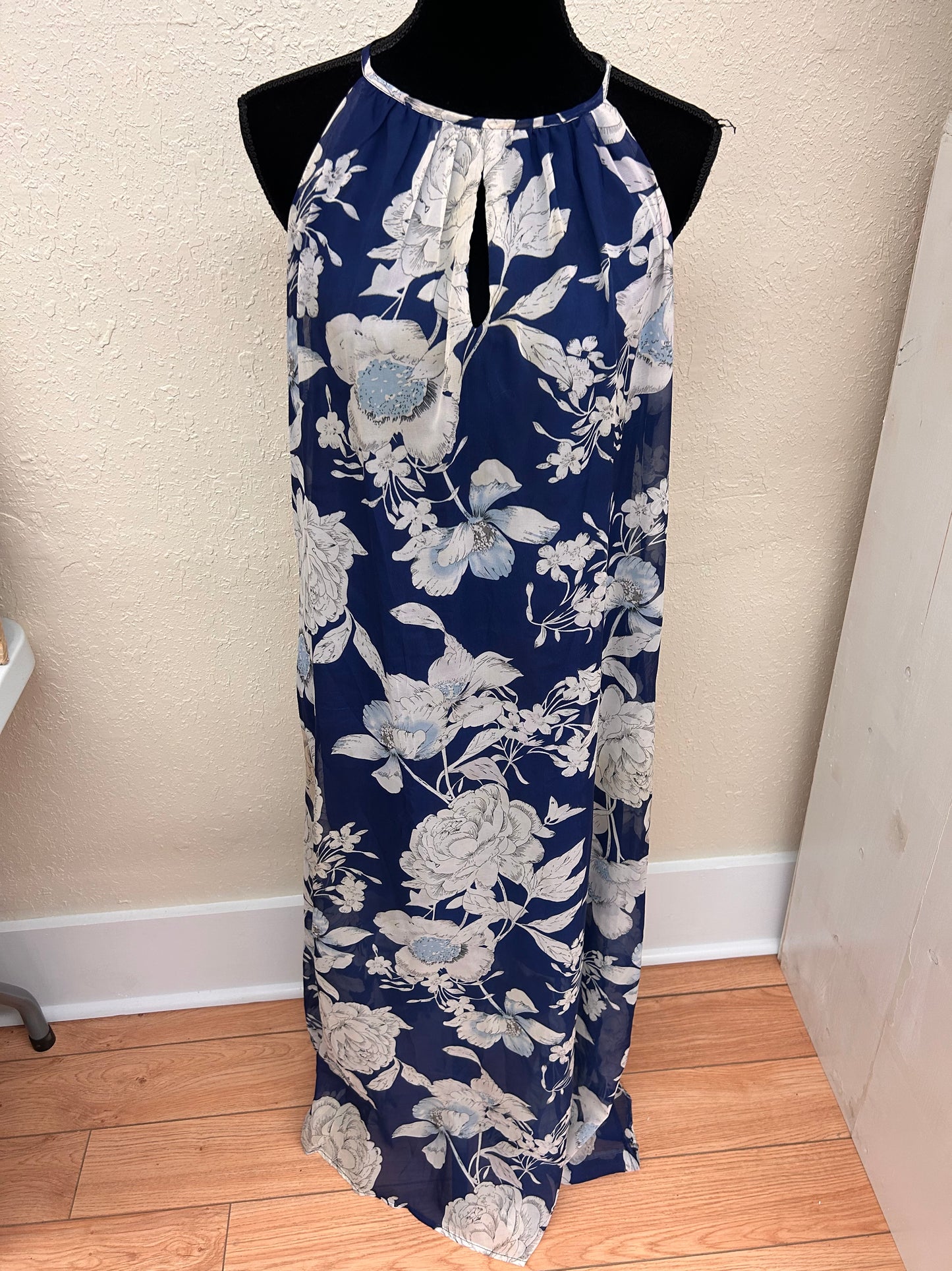 Papillon small blue floral high neck maxi dress