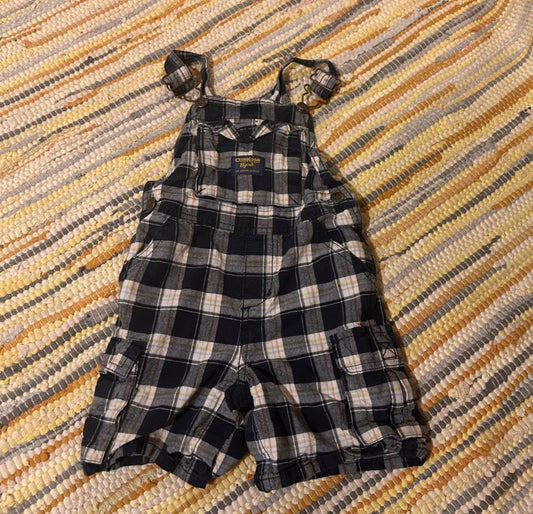 Oshkosh 24m blue plaid short overalls