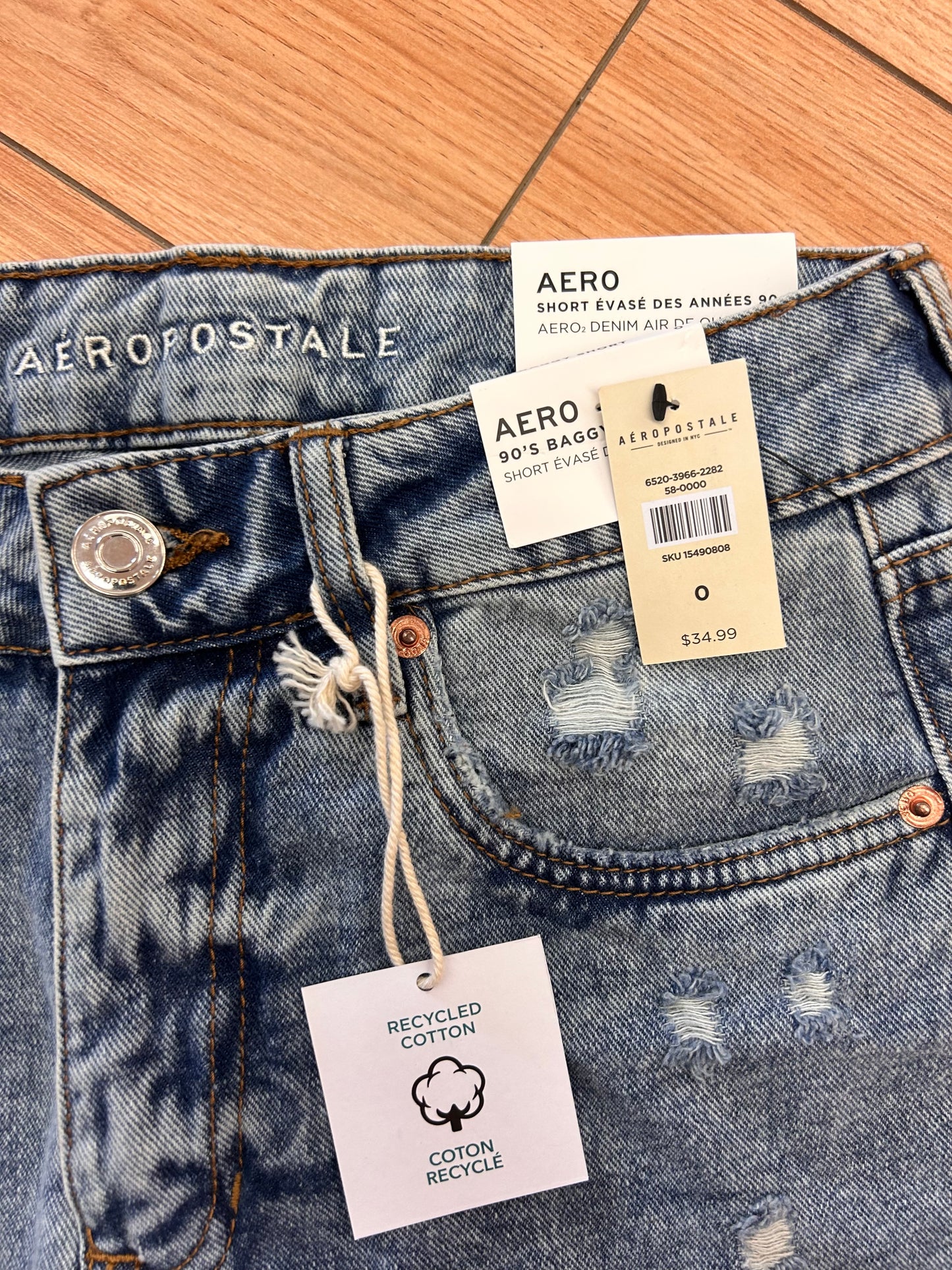 NEW Aeropostale 0 denim 90s baggy distressed shorts