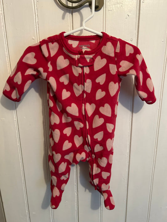 Carters 0/3m pink heart fleece zip up sleeper