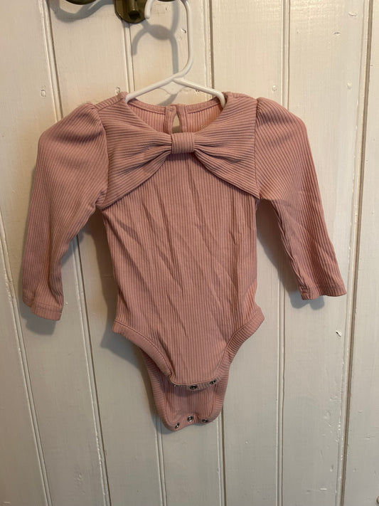 Gap 6/12m pink ribbed bow onesie