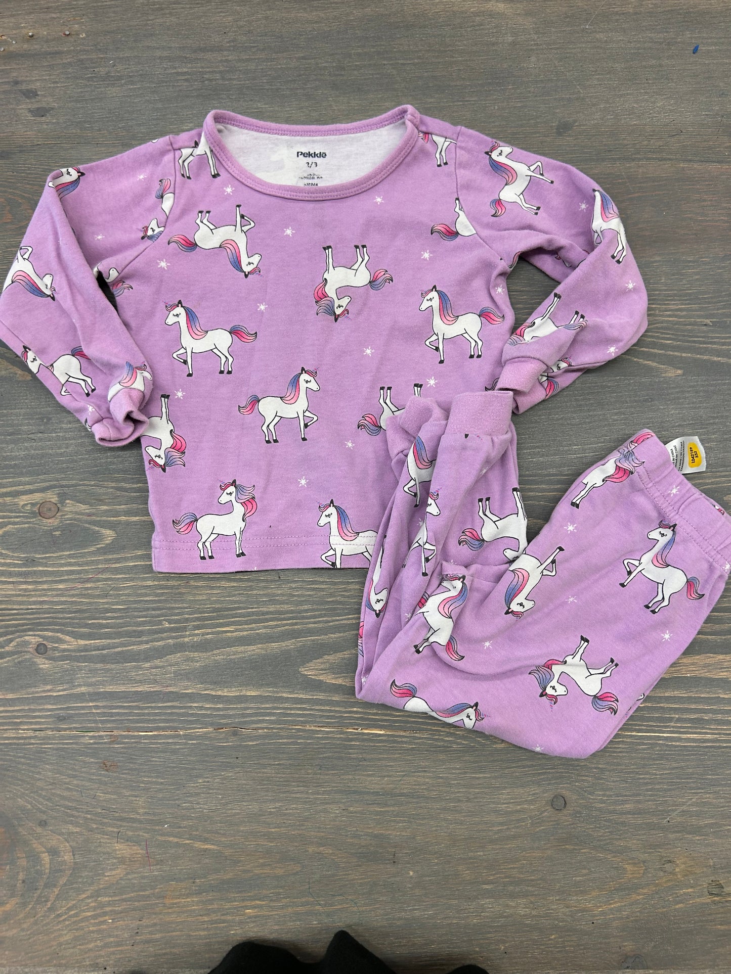 Pekkle 2/3t purple unicorn 2pc sleep set