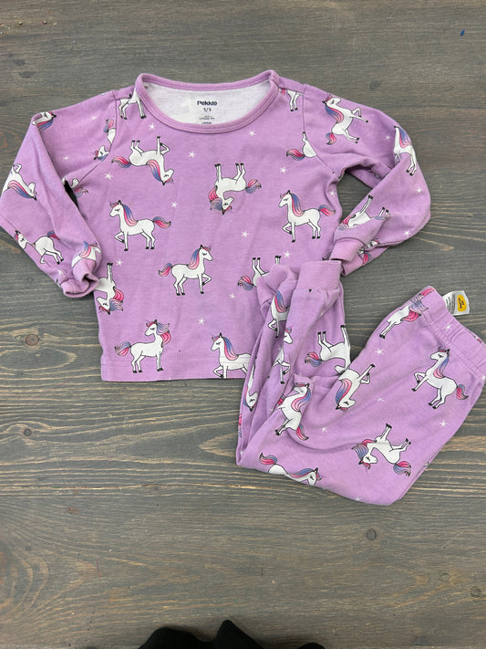 Pekkle 2/3t purple unicorn 2pc sleep set