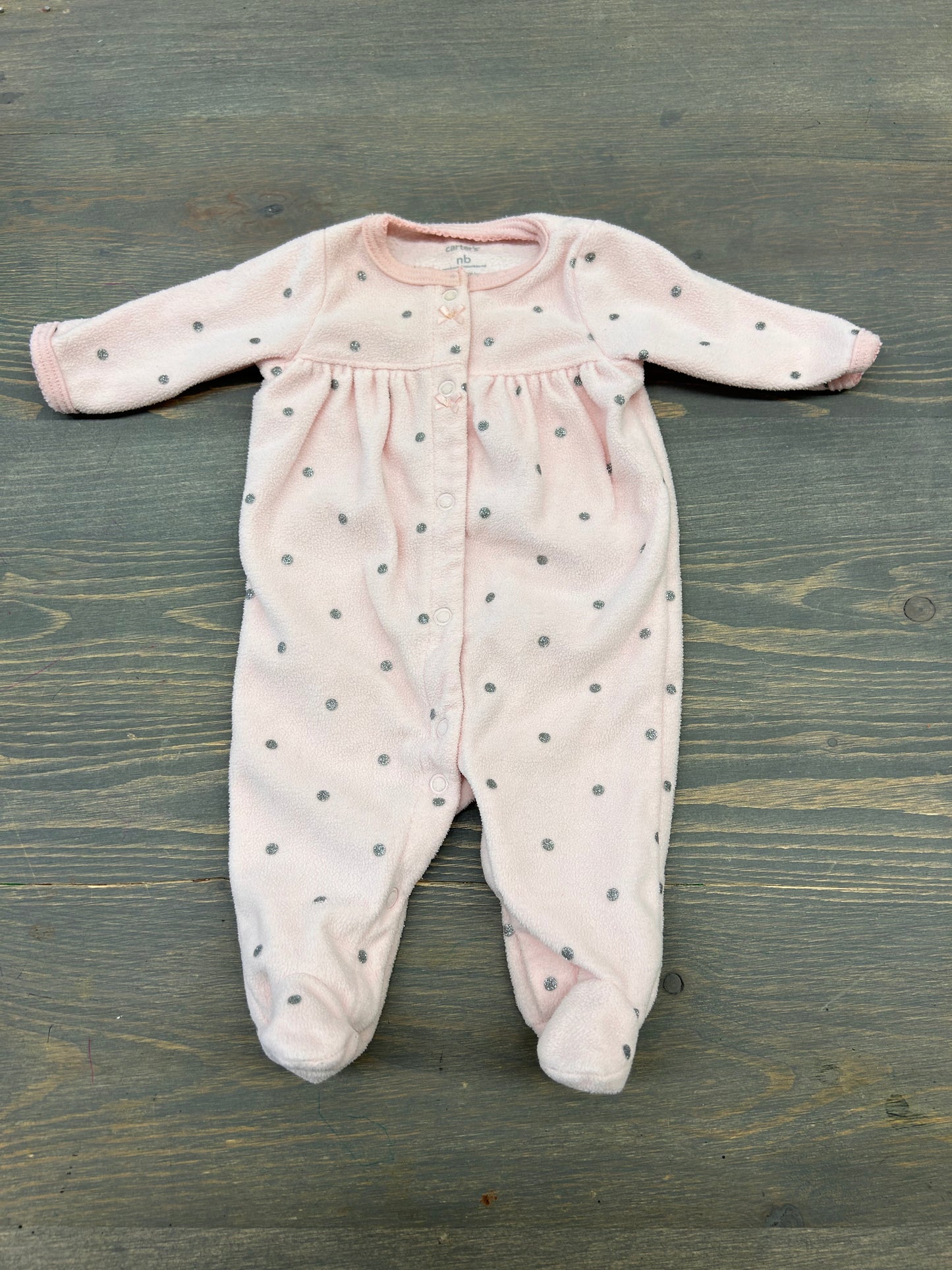 Carters newborn pink fleece polka dot sleeper