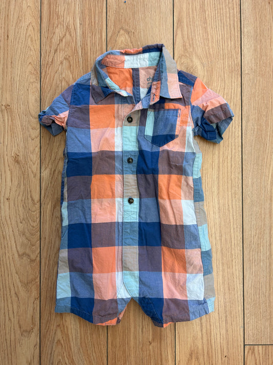 Carters 18m orange & blue gingham romper