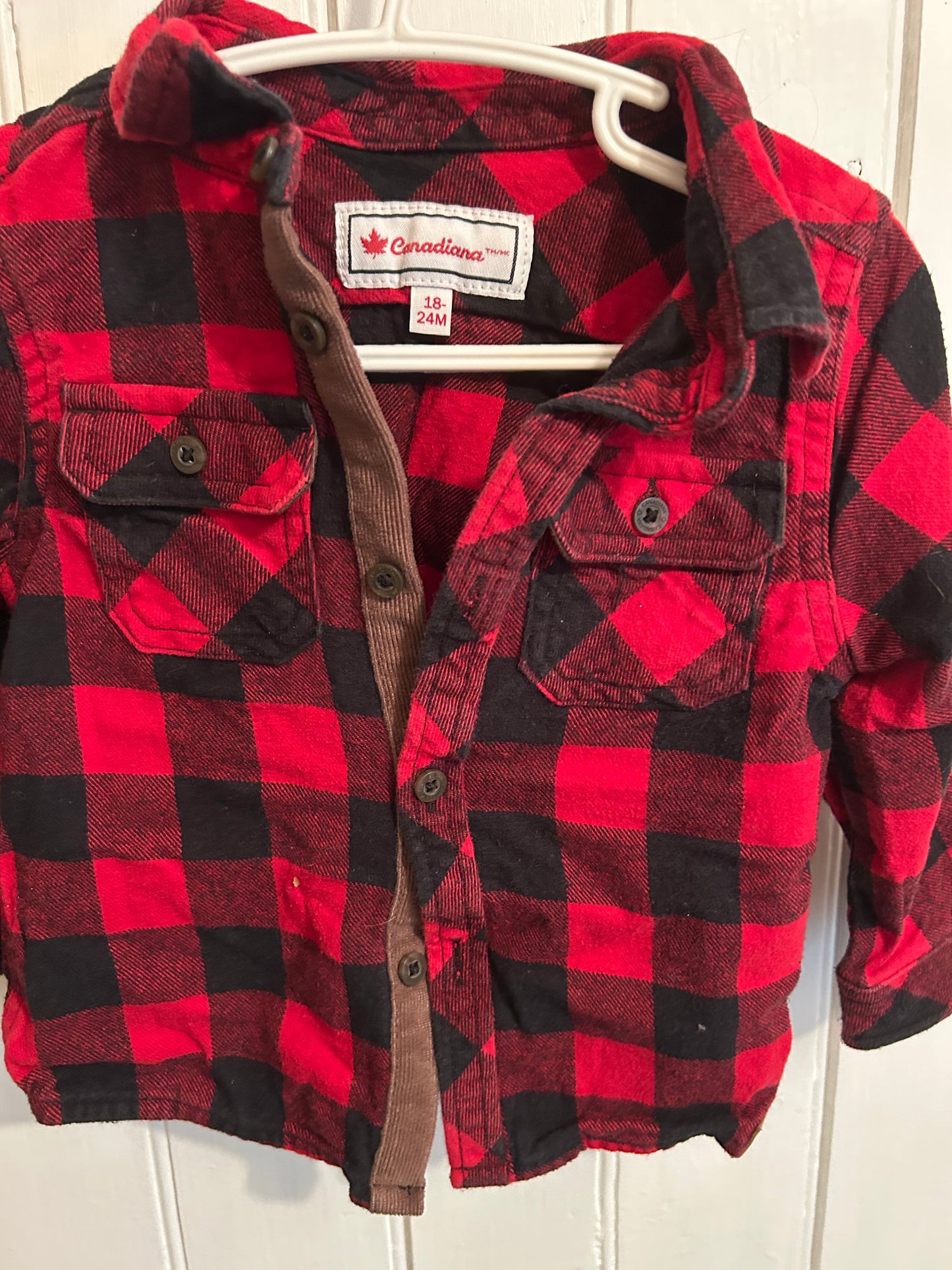 Canadian 18/24m red gingham flannel