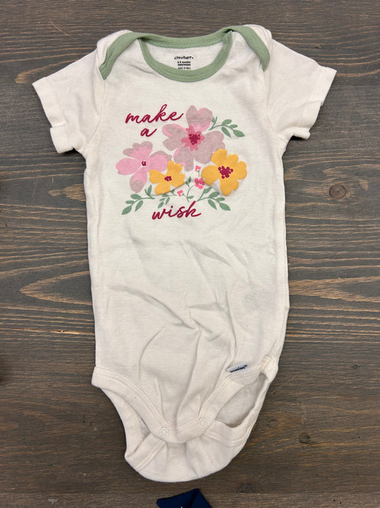 Gerber 6/9m floral wish onesie