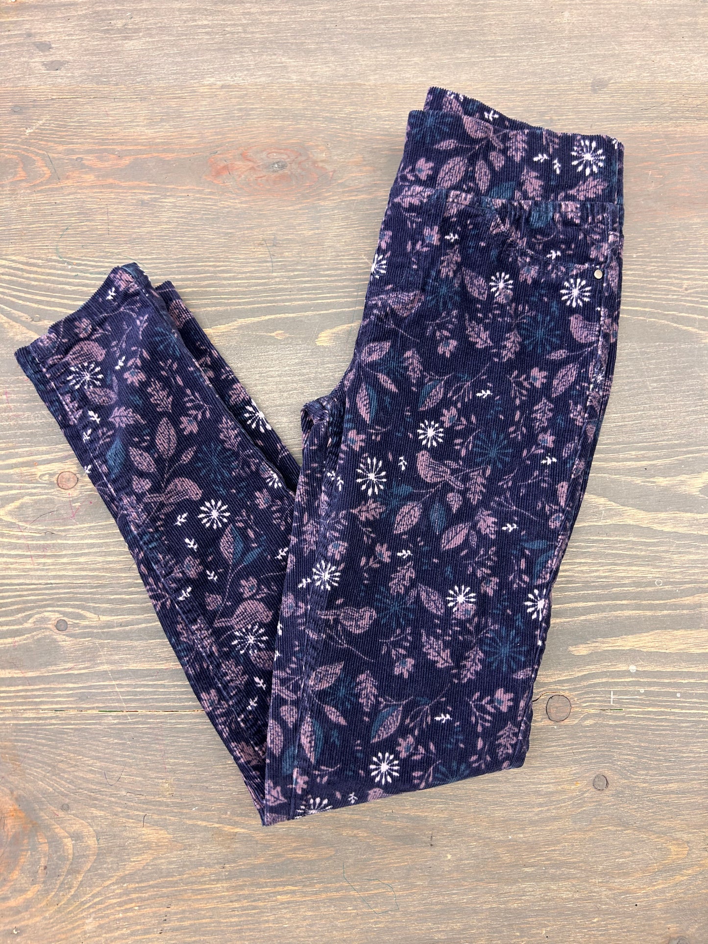 George 8 purple floral corduroy pants