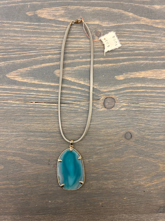 Teal pendant on grey leather chain