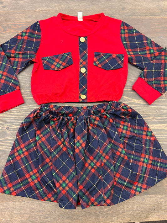 Small shop 2/3t red plaid 2pc skirt sets