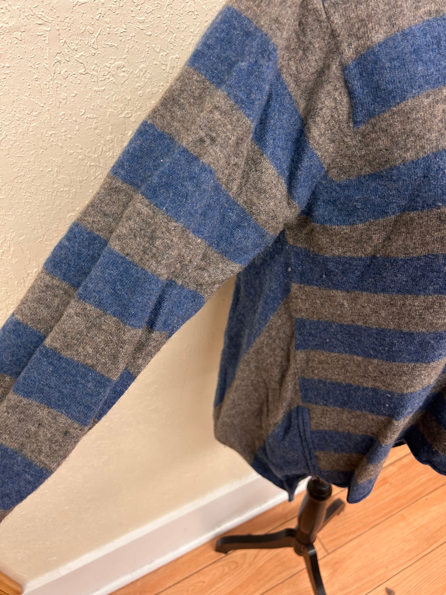 Masai medium merino wool blue & brown striped asymmetrical sweater