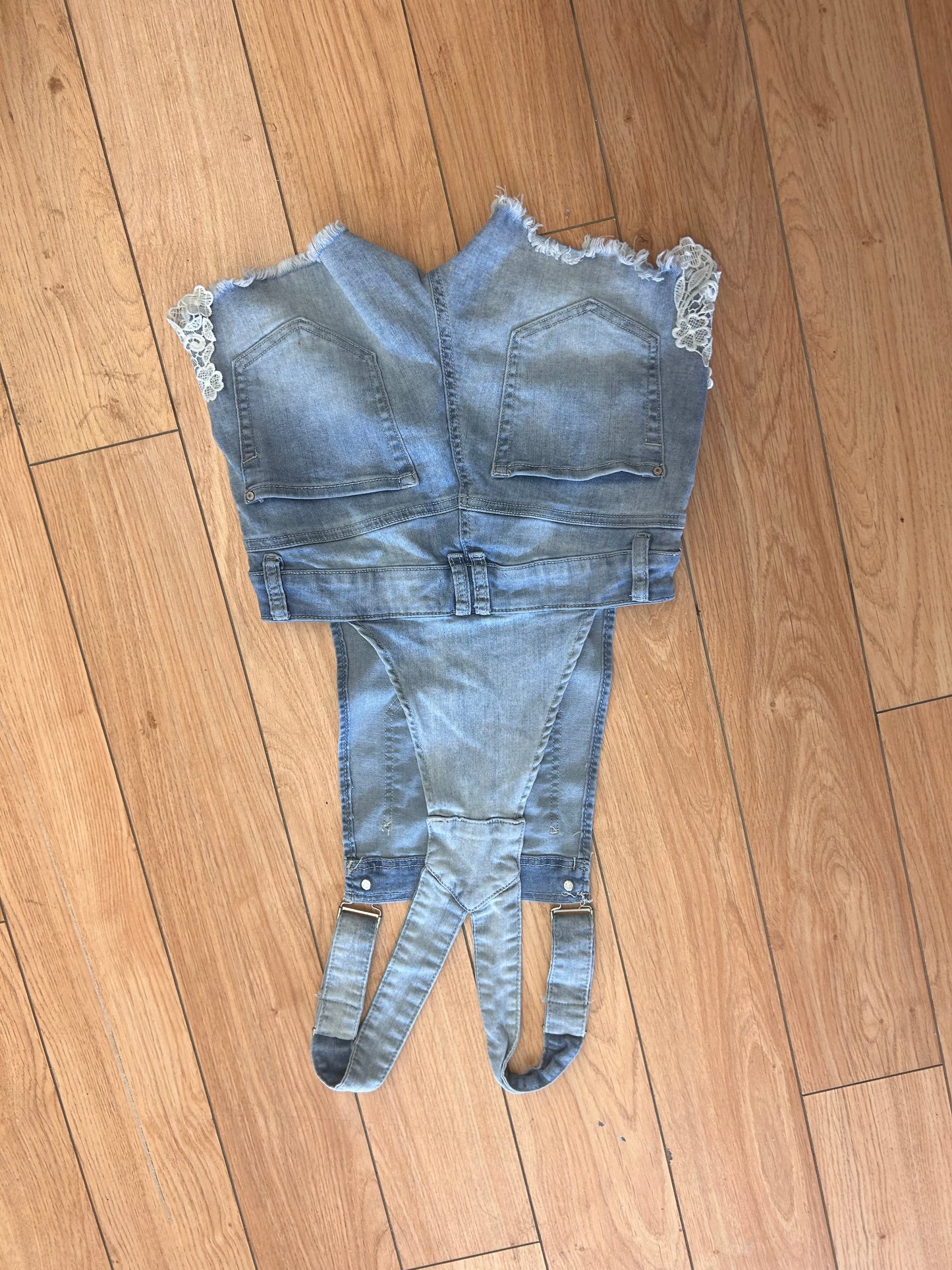 Ardene eighty-two 1 light wash denim lace overalls