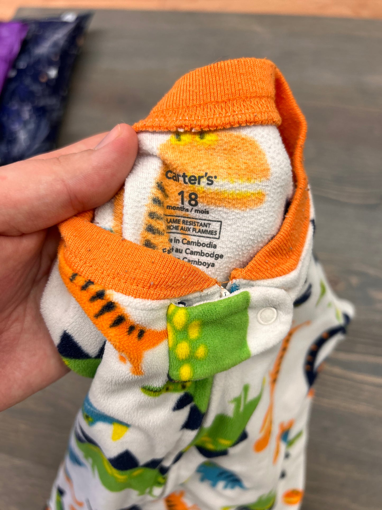 Carters 18m orange & green Dino fleece zip up sleeper