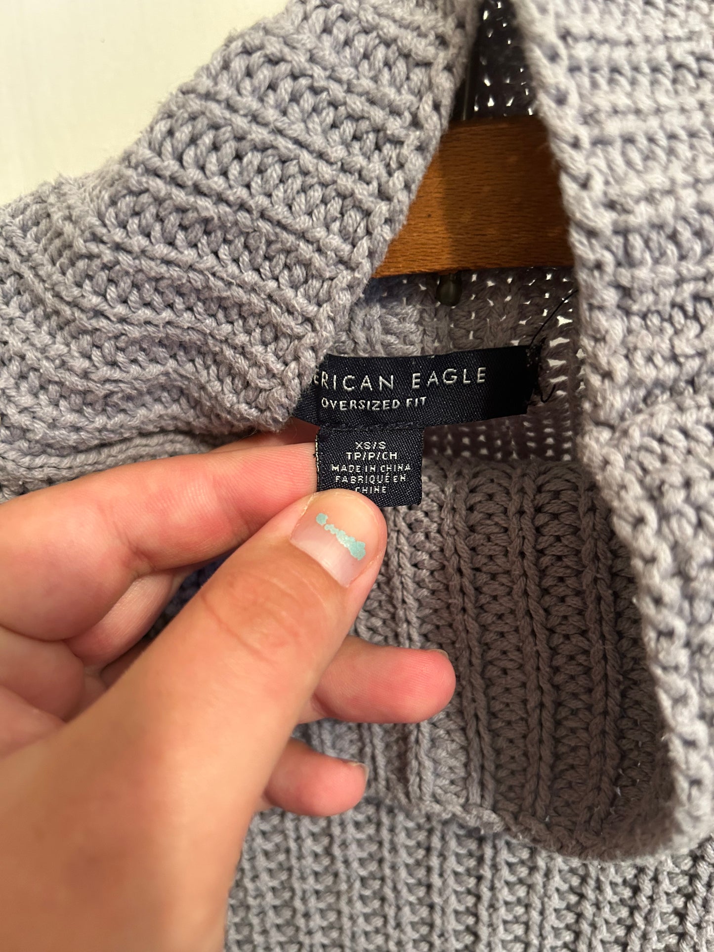American eagle xs/s grey knit cowl neck sweater