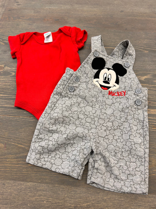 Disney 6m red & grey Mickey overall set