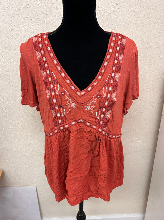 Ivy xl burnt orange embroidered vneck blouse