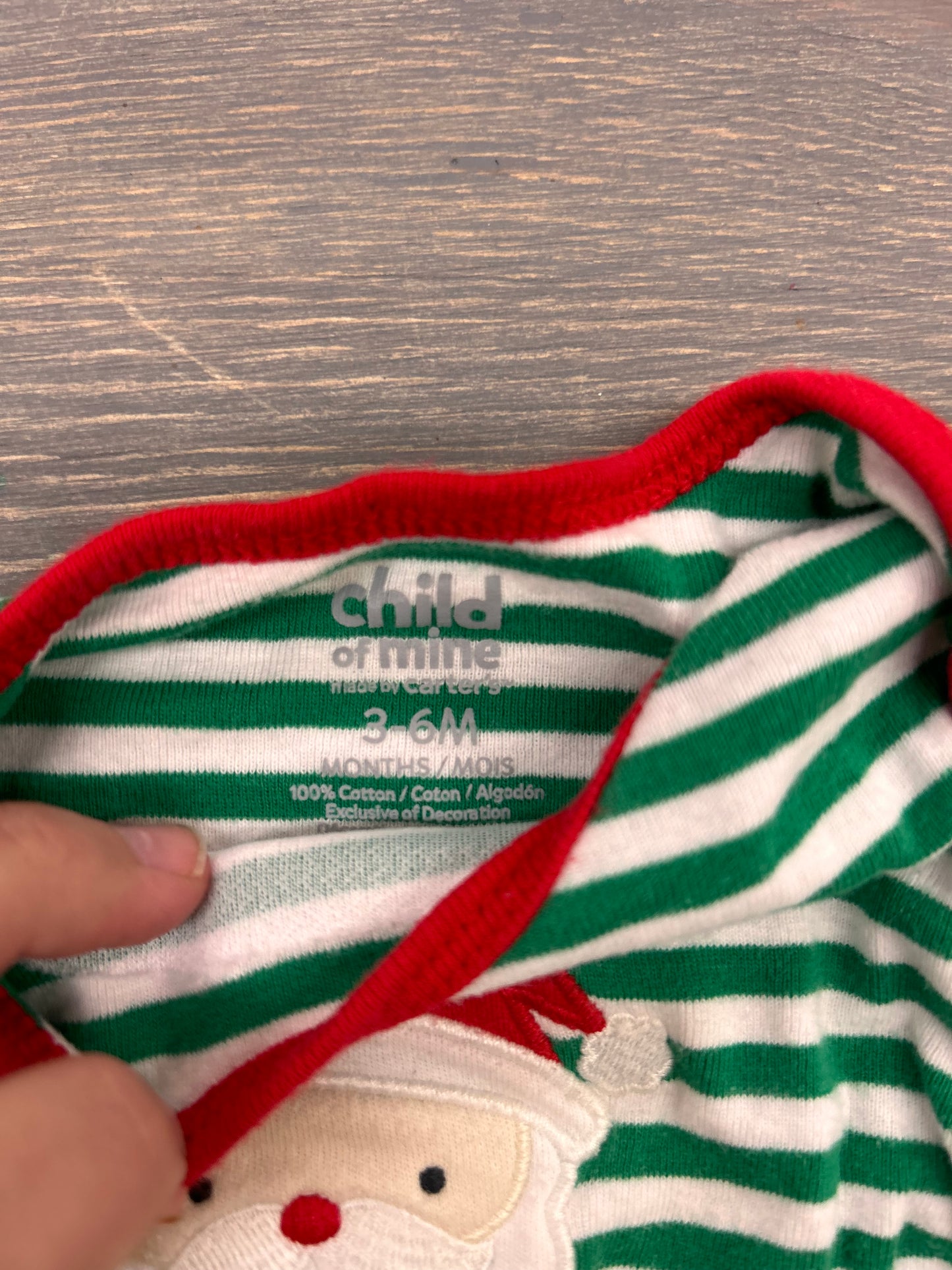 Carters 3/6m green striped Santa onesie