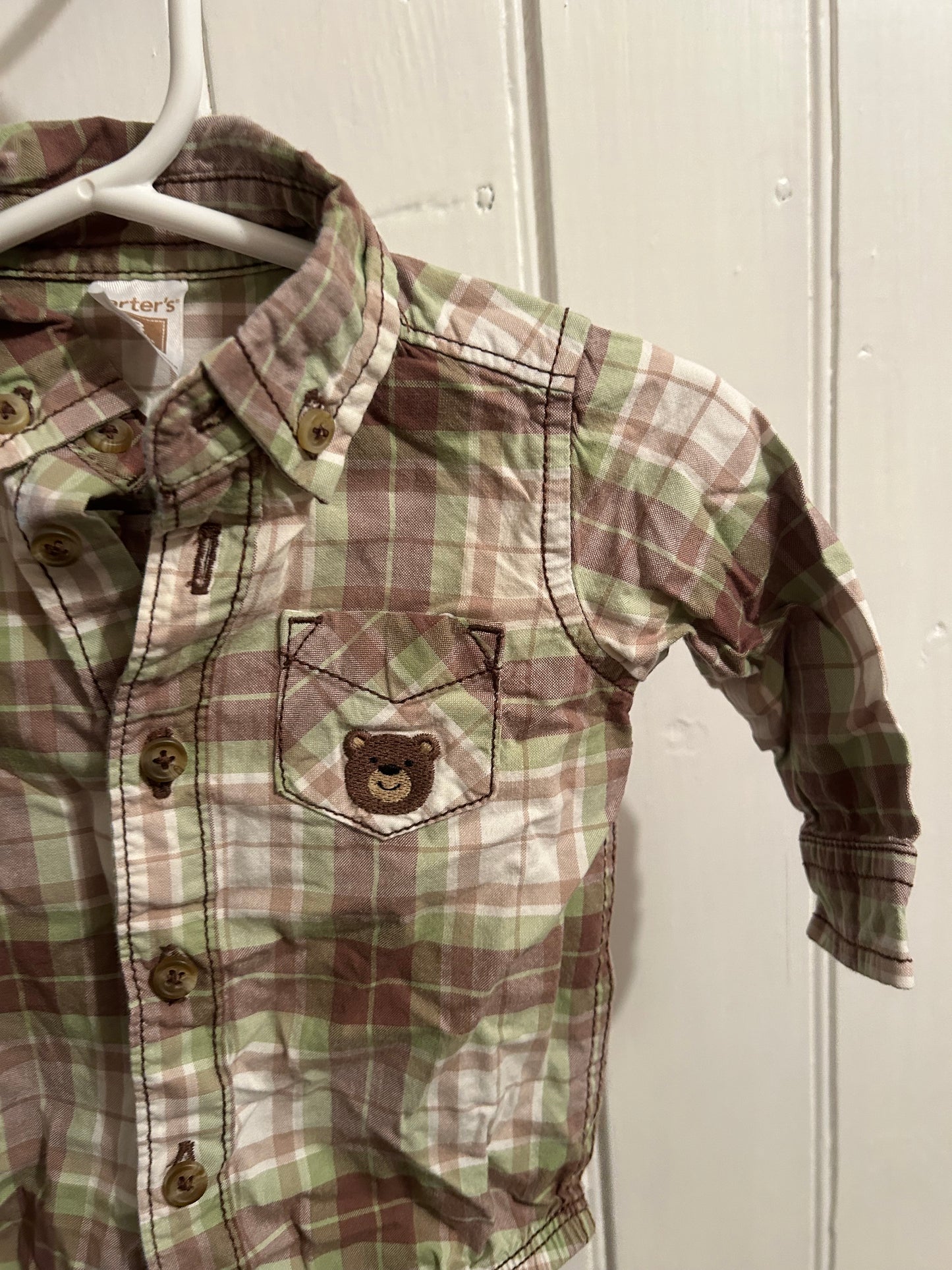 Carters 3m brown & green plaid onesie