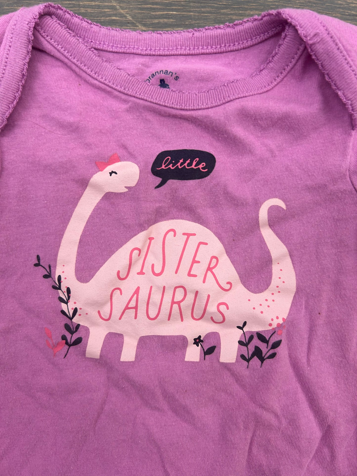 Gap 3/6m purple sister-saurus onesie