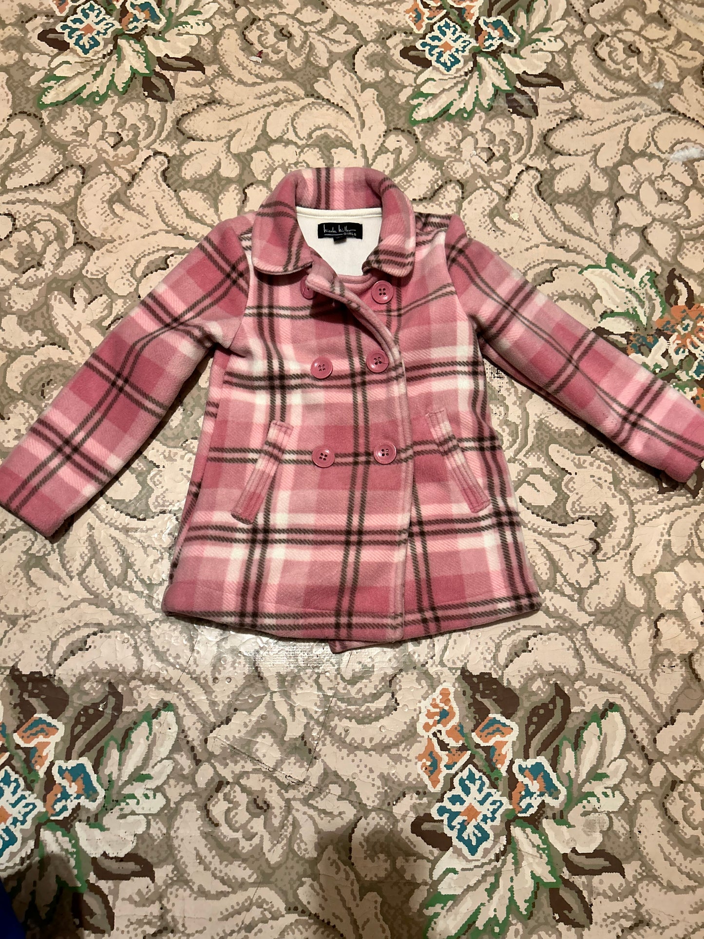 Nicole miller 4/5 pink plaid felt pea coat