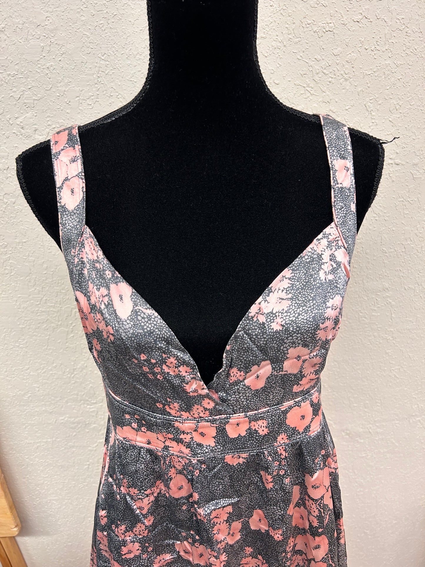 Marciano large pink & grey floral silk mini dress