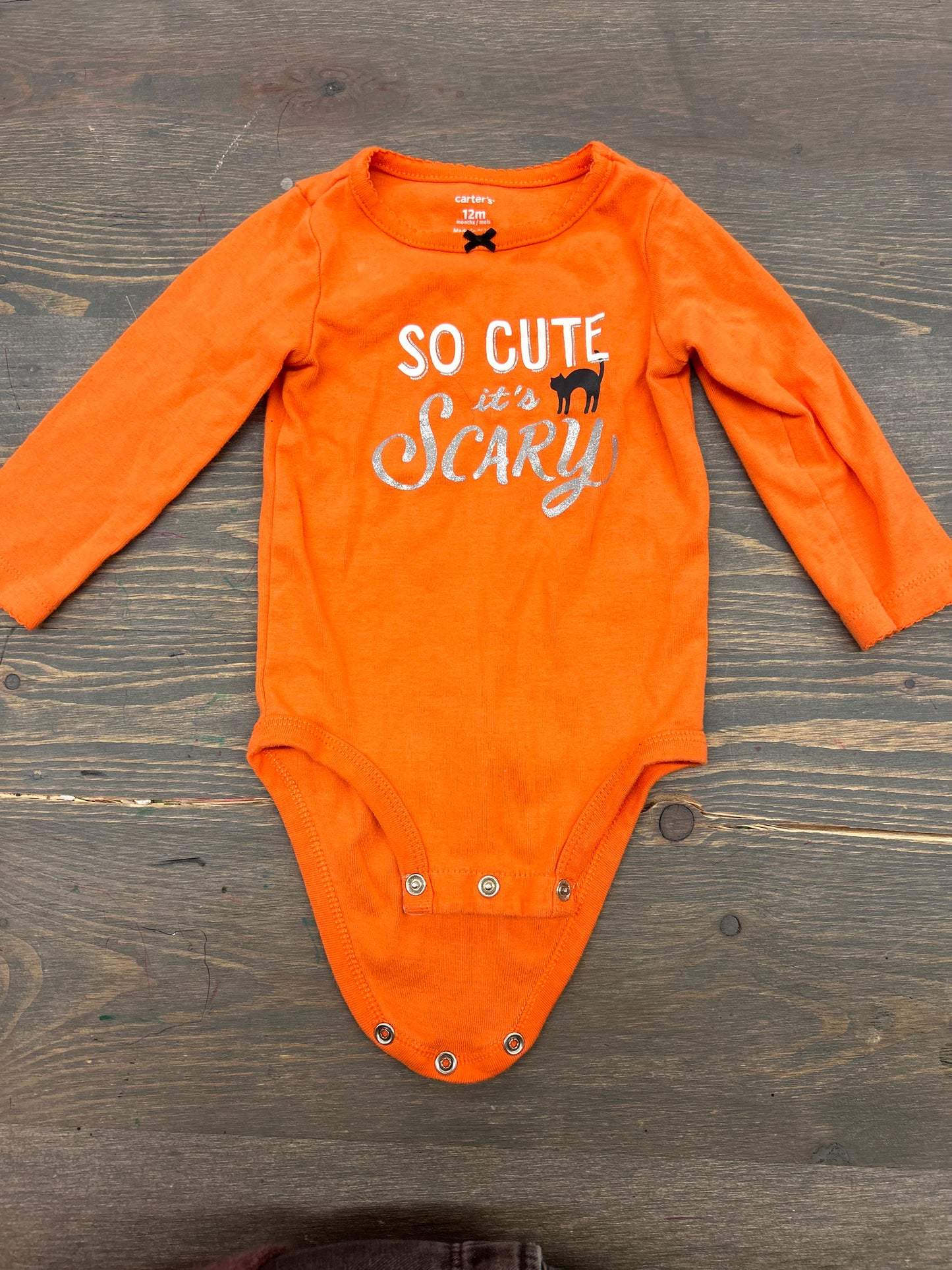 Carters 12m orange scary cute onesie