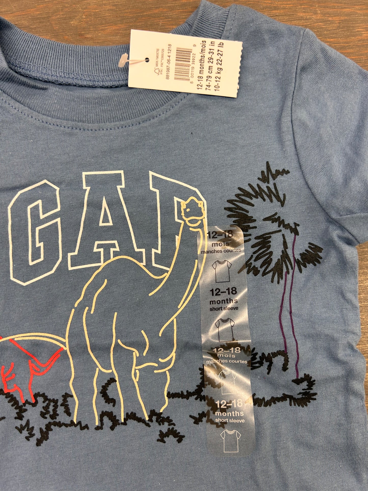 NEW Gap 12/18m blue Dino tshirt