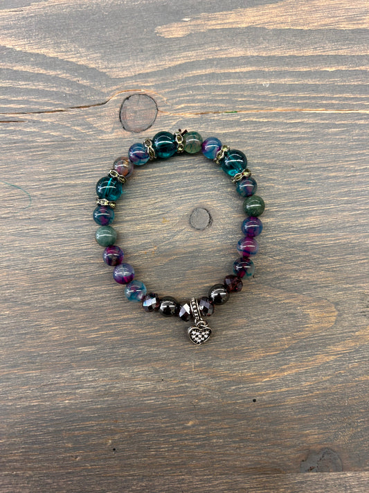 Purple & blue gemstone heart bracelet