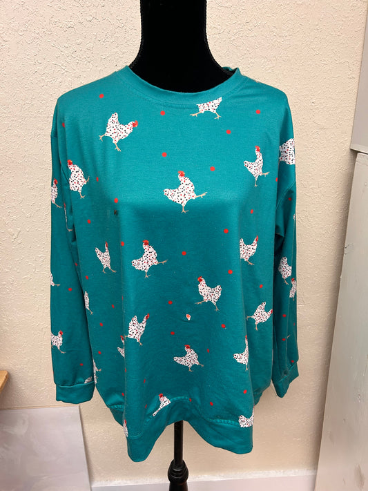 Pixie lady xl green chicken long sleeve shirt