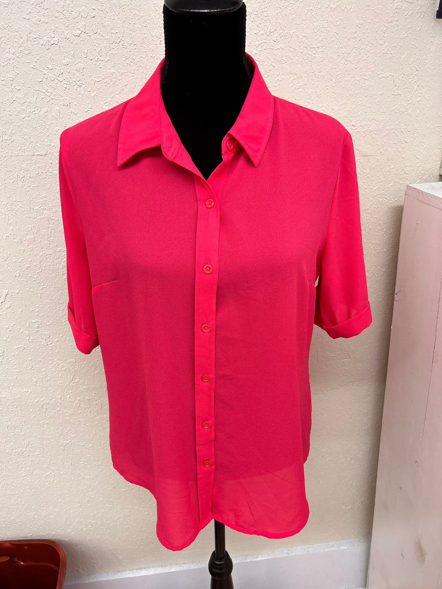 Apt 9 large pink sheer button up short sleeve blouse