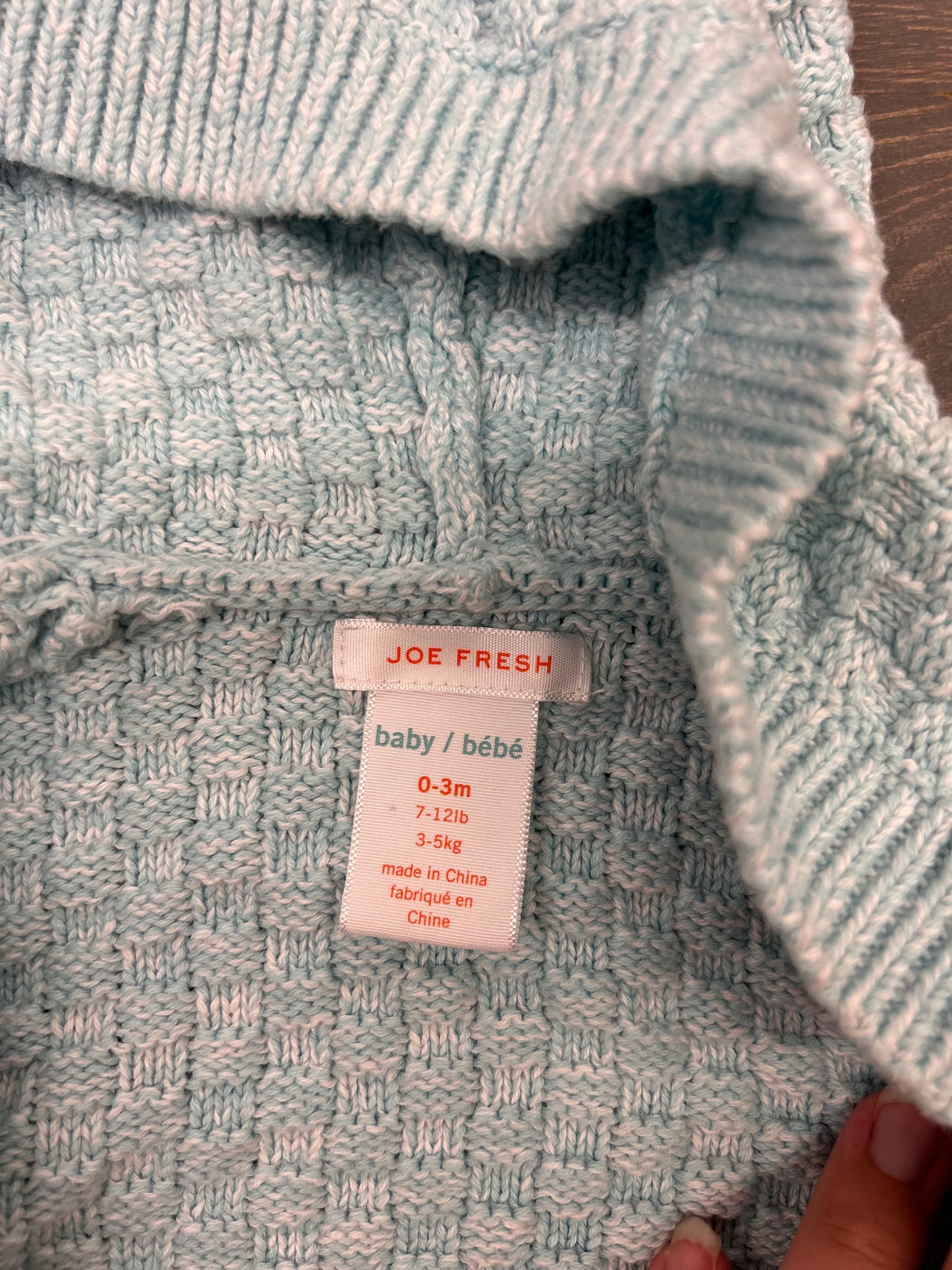 Joe fresh 0/3m blue waffle knit cardigan