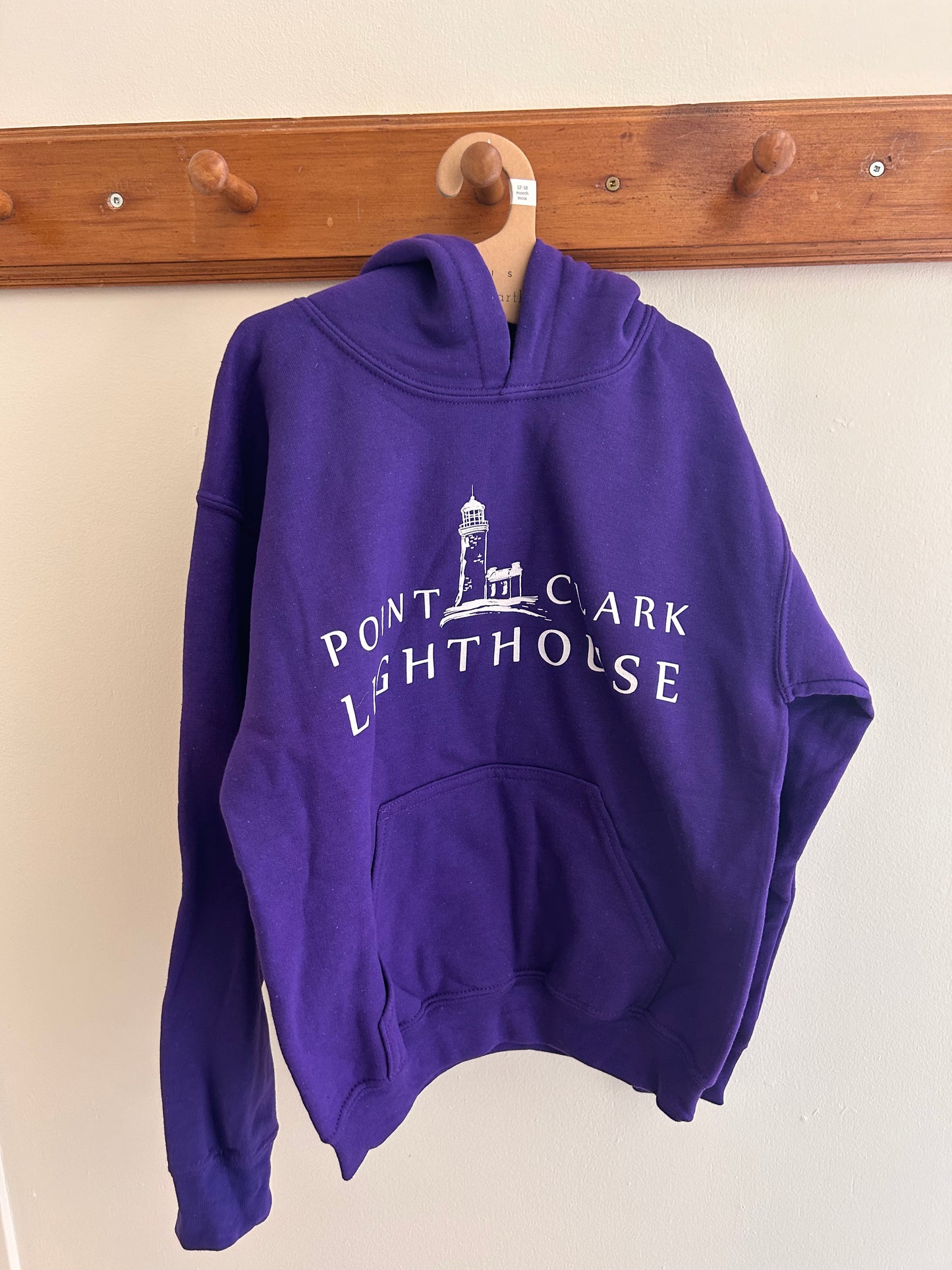 Youth small purple point Clark lighthouse hoodie