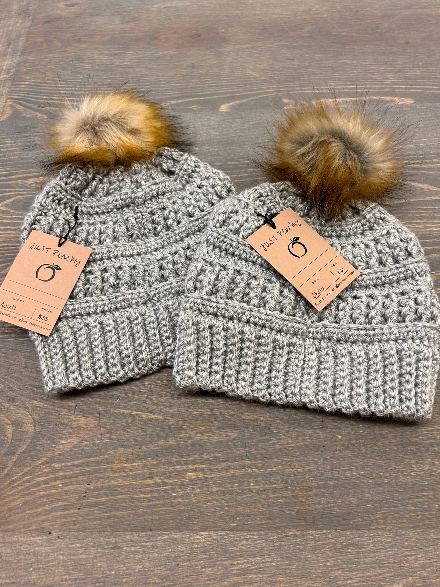 Light grey crochet hats