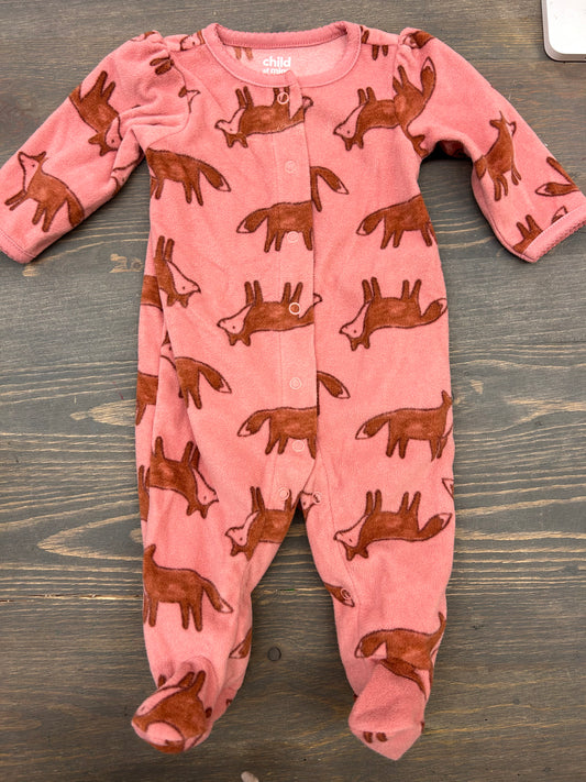 Carters 0/3m pink fox fleece sleeper