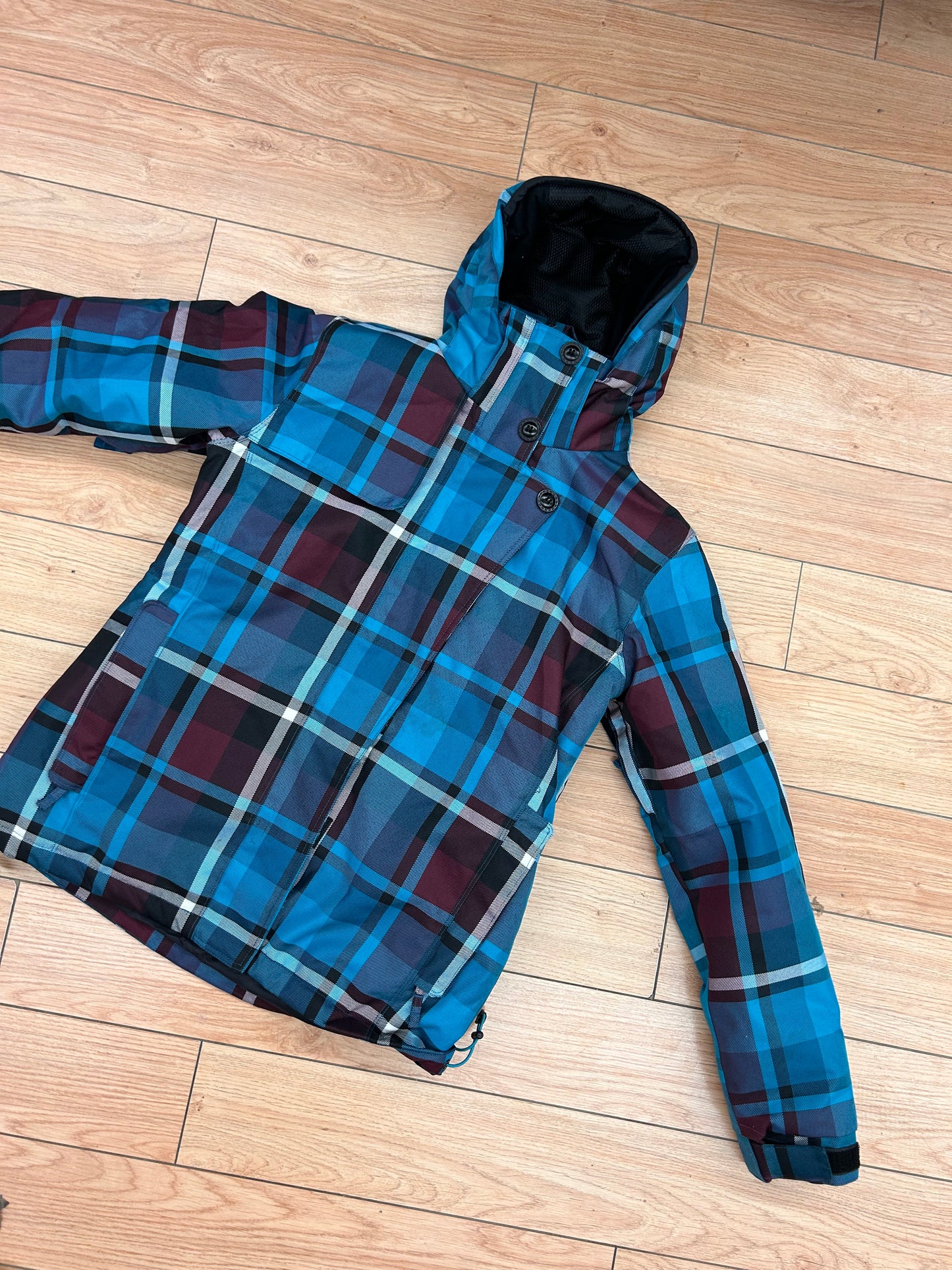 Global large blue plaid Winter coat