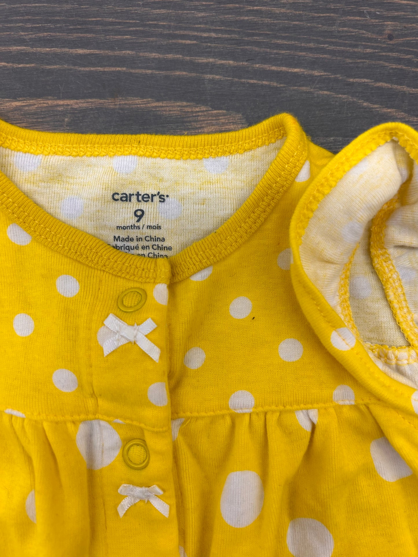 Carters 9m yellow polka dot lady bug romper