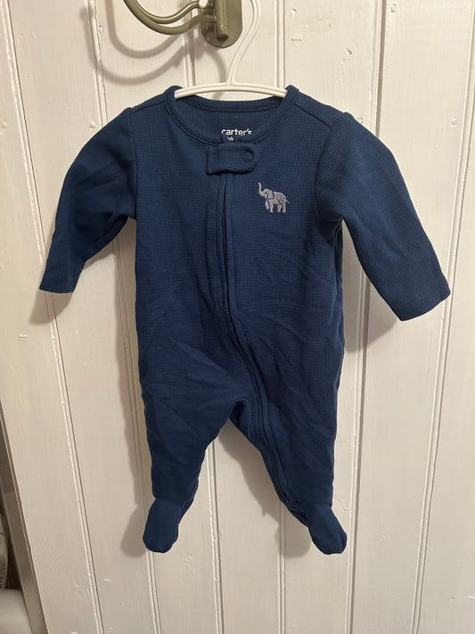 Carters 0/3m blue waffle knit elephant zip up sleeper