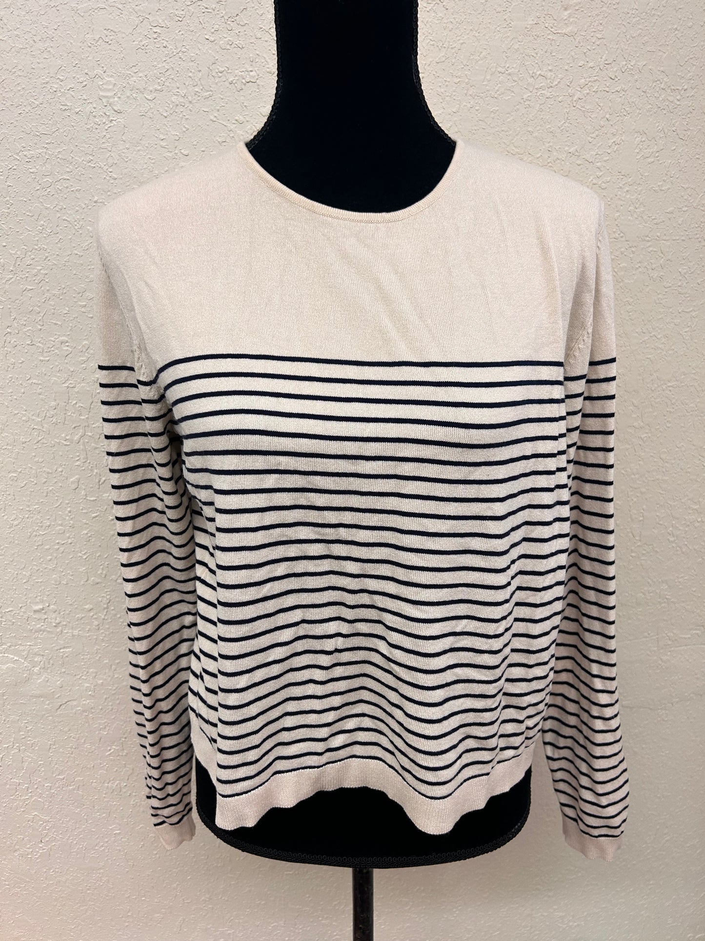 Zara xl tan & navy striped long sleeve shirt