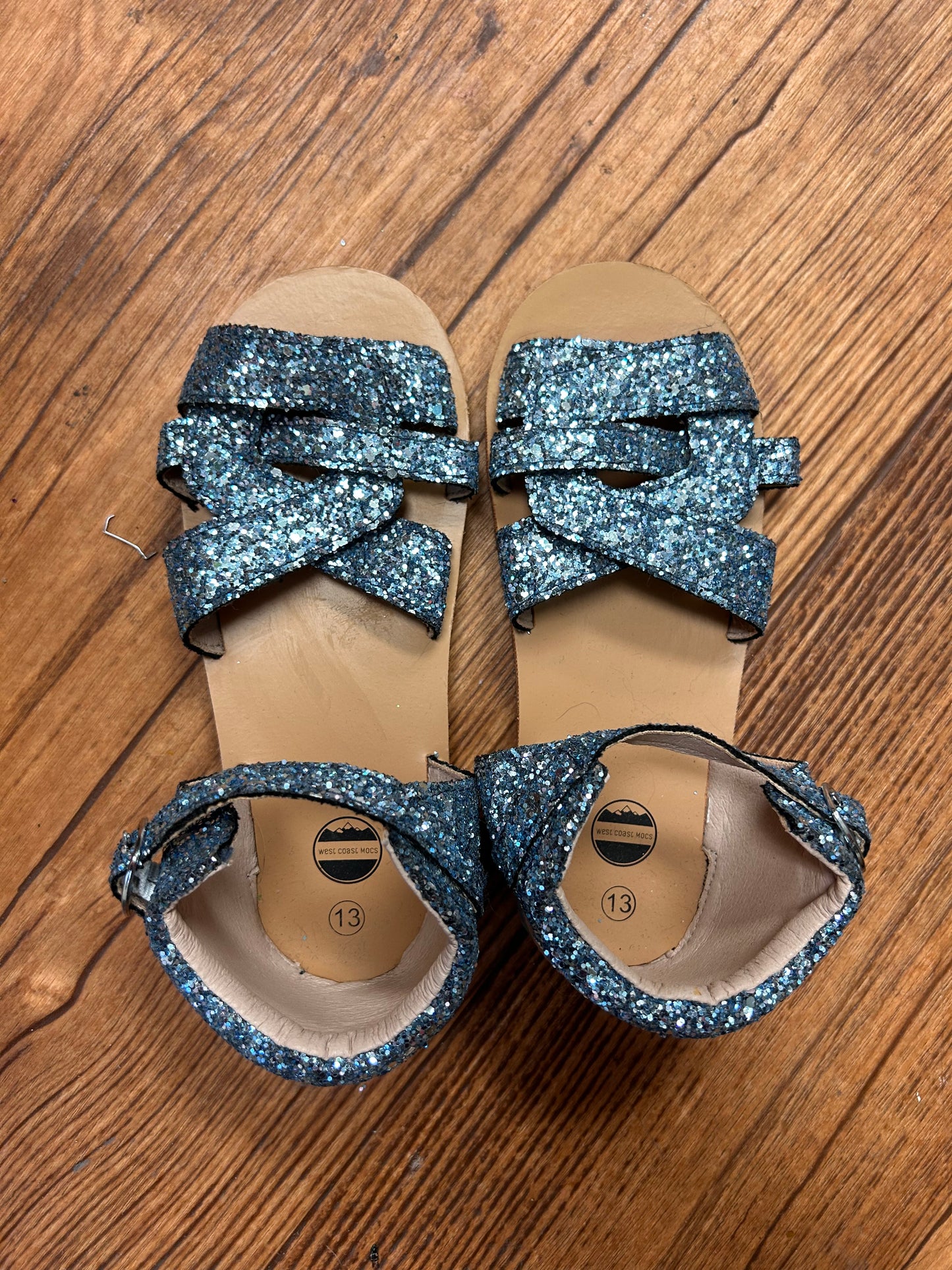 NEW West coast moccasins 13 blue glitter Sandals