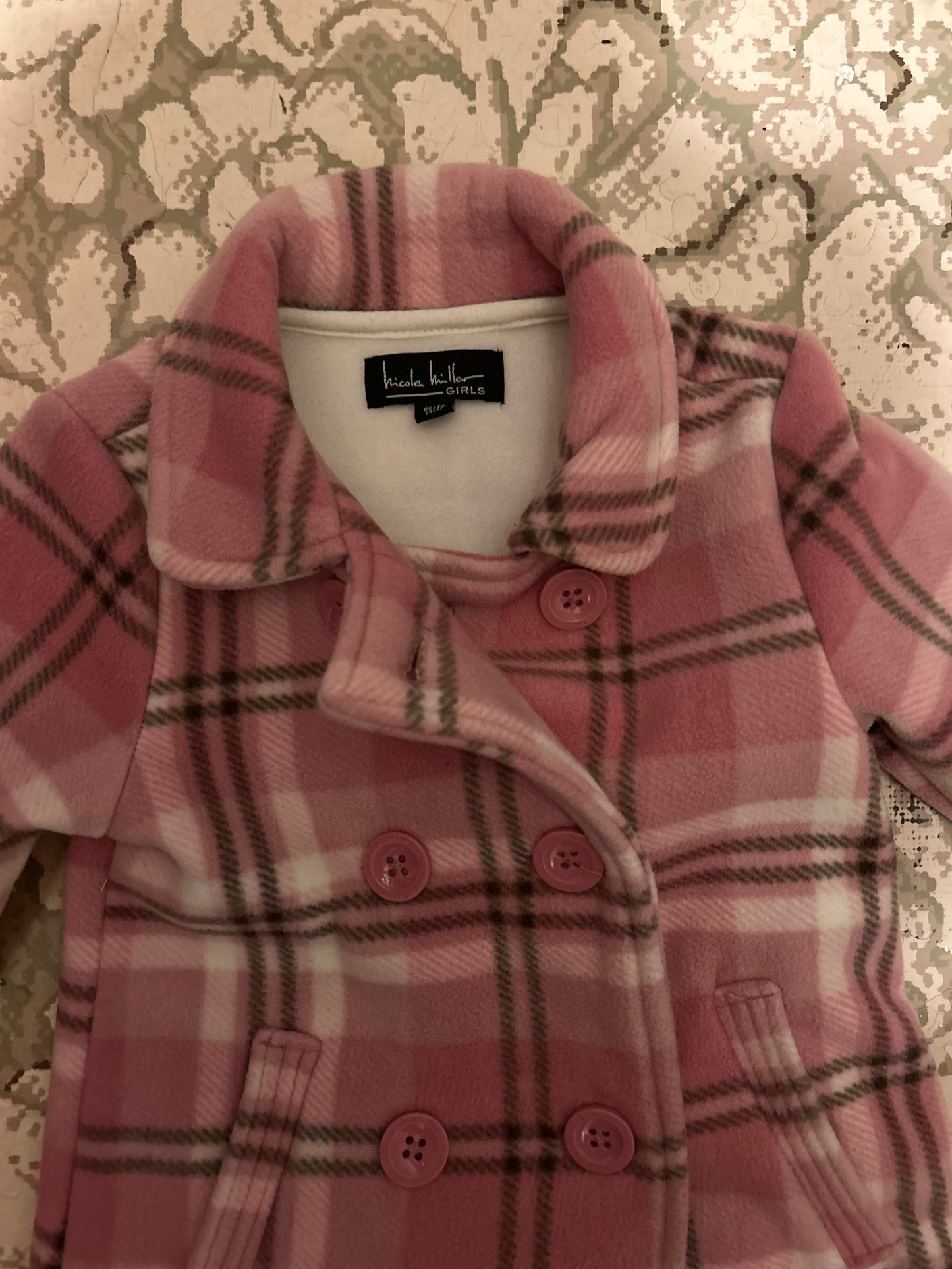 Nicole miller 4/5 pink plaid felt pea coat