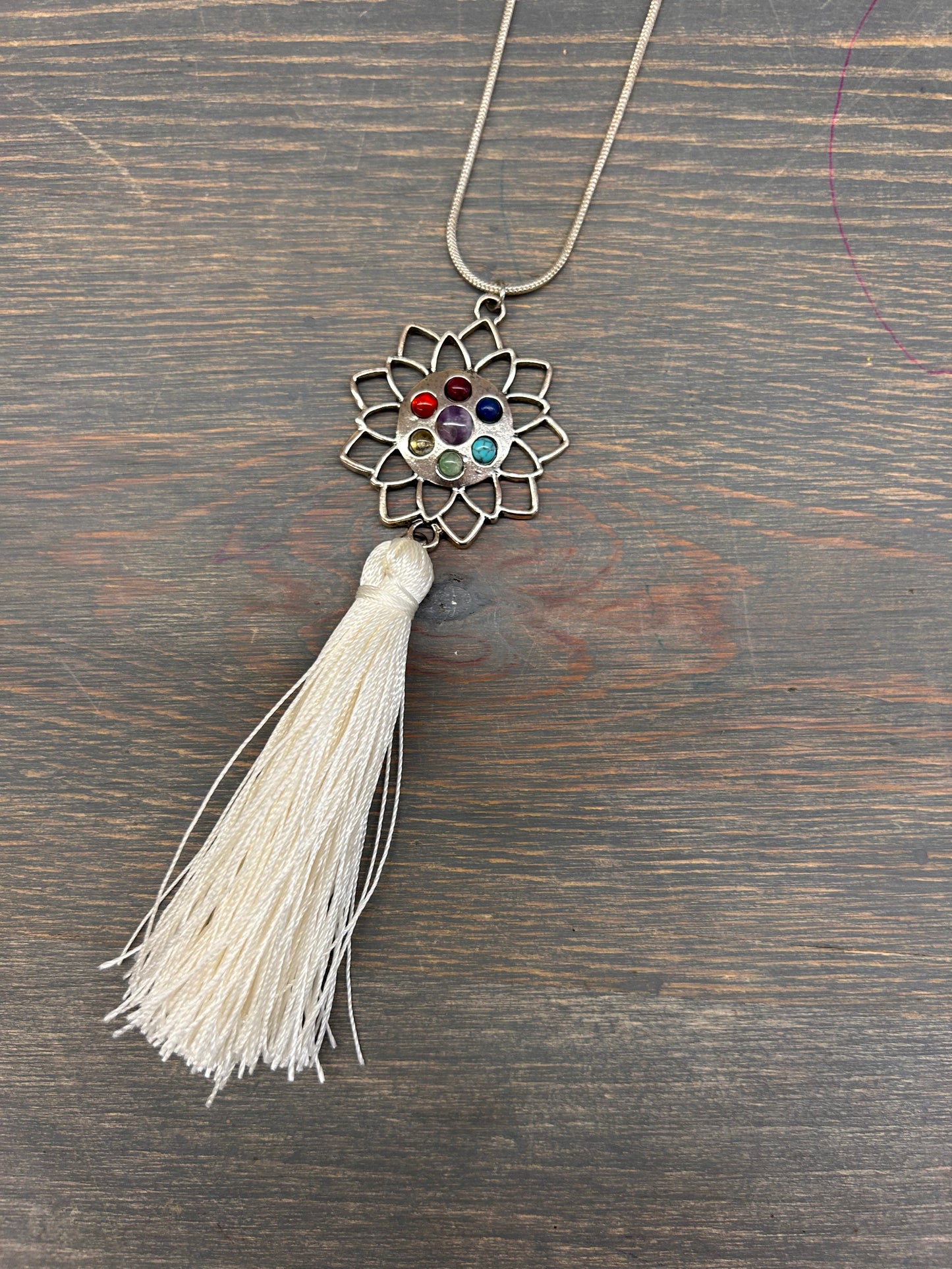 Gemstone floral tassel necklace