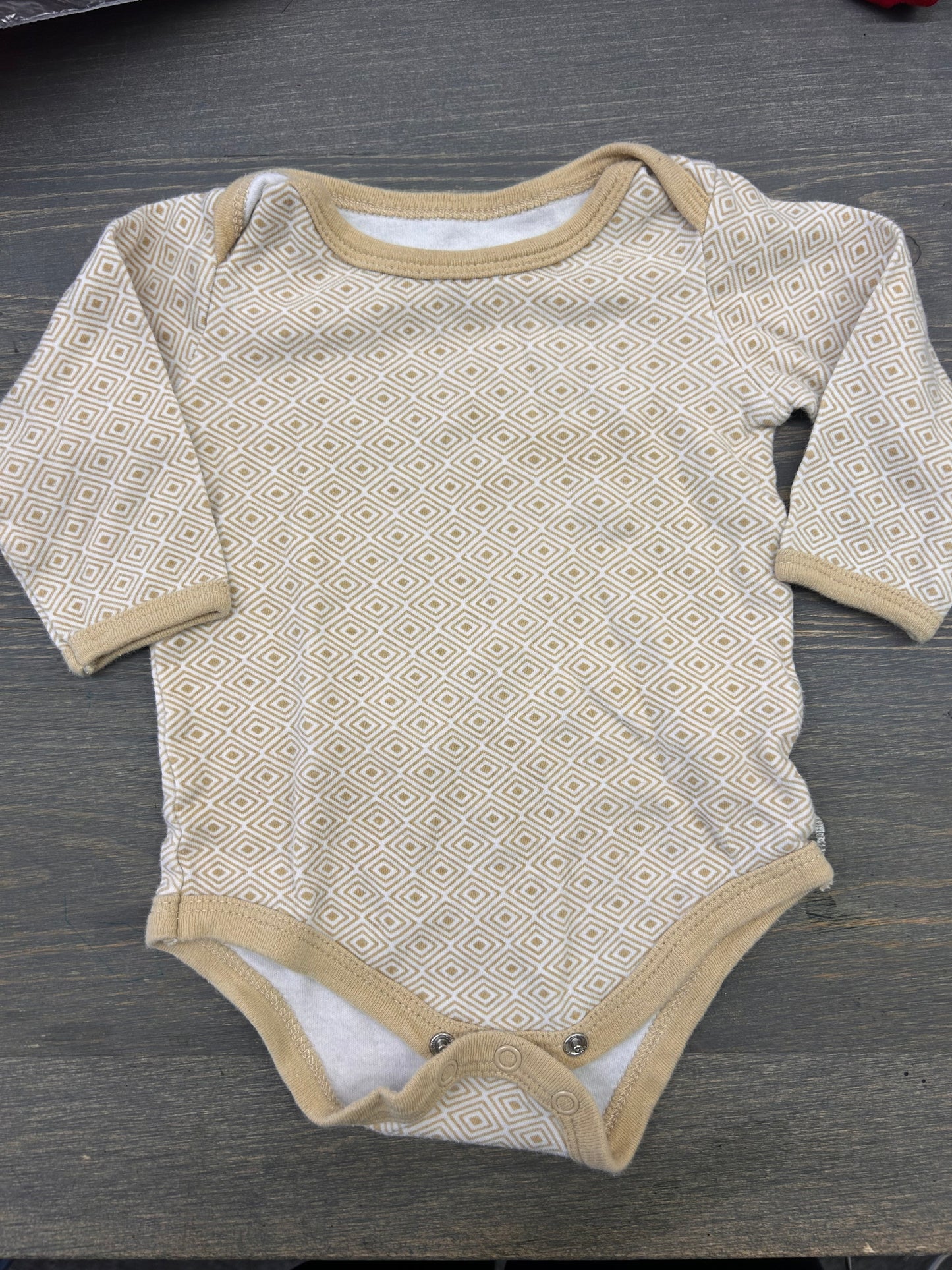 Loveable friends 3/6m tan diamond onesie