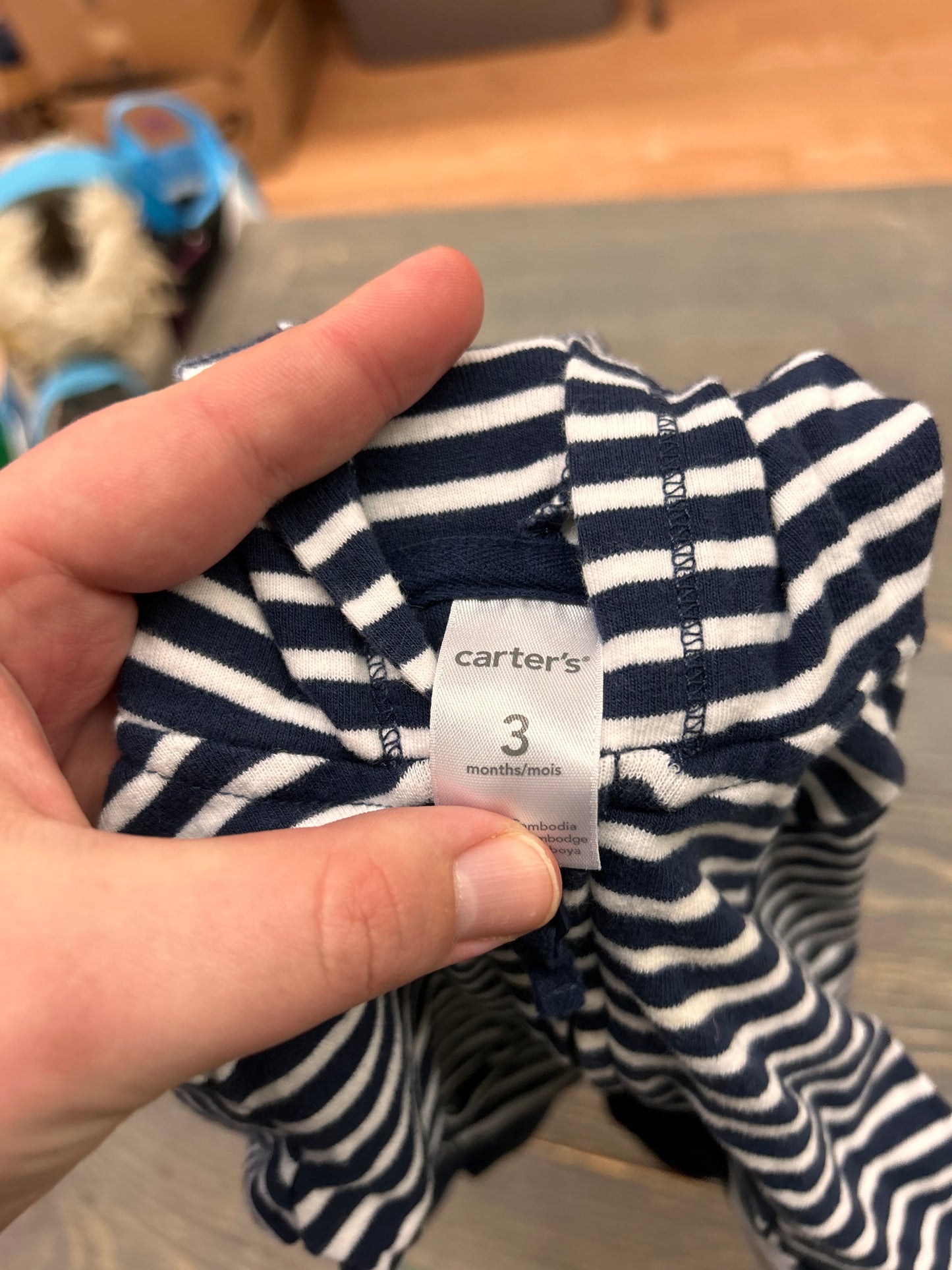 Carters 3m navy blue striped zip up hoodie