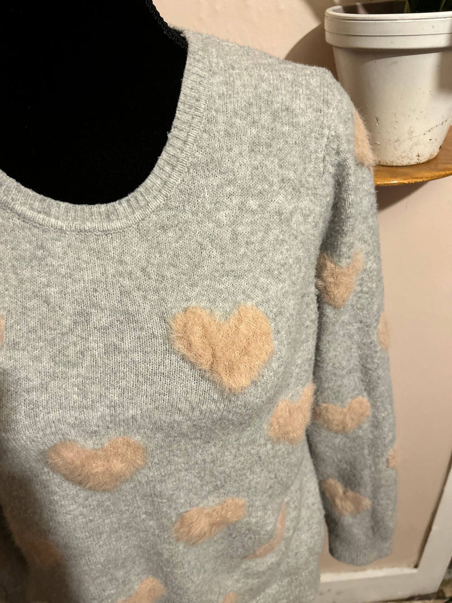 Large grey & pink heart sweater