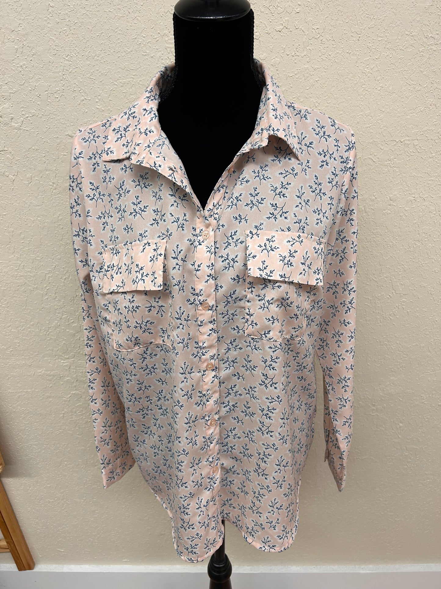 Marie gauge Large pink floral button up shirt